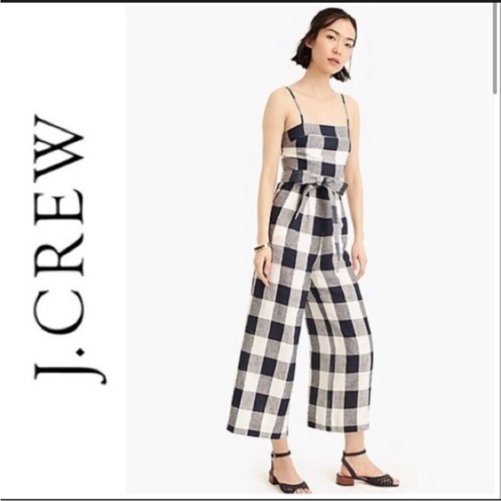 Tall J.Crew Blue and White Gingham Jumpsuit with Wide Leg (fits like a 12)